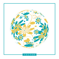 Abstract vector 3d shape or sphere with flower ornament