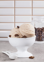 Coffee ice cream bowl and coffee beans.
 
