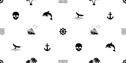 boat seamless pattern Anchor vector helm pirate palm tree dolphin isolated scarf Nautical maritime illustration sea ocean wave repeat wallpaper tile background