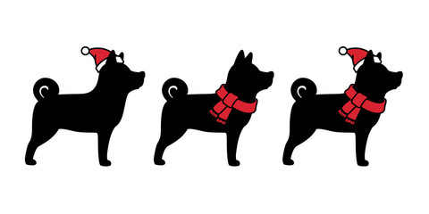 dog vector Christmas Santa Claus icon character cartoon Xmas hat scarf logo french bulldog illustration black