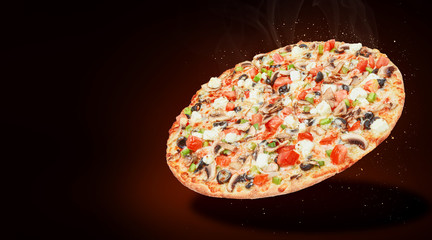 delicious fresh Italian pizza in the air just from the oven. there is space for text