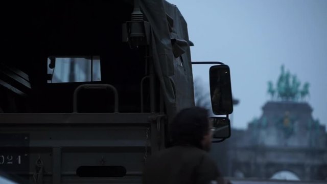 Brussels, Belgium - 02/14/2017 Military truck in Brussels