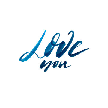 Love you - hand drawn watercolor brush lettering in vector. Romantic phrase for valentines day, save the date, wedding stationary.