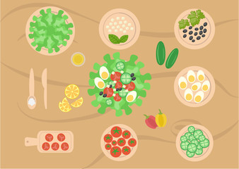 List of ingredients for cooking salad cut