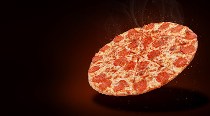 delicious fresh Italian pizza in the air just from the oven. there is space for text