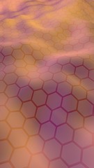 Colorful honeycomb with a gradient color on a light background. Perspective view on polygon look like honeycomb. Wavy surface. Isometric geometry. 3D illustration