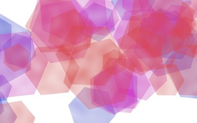 Multicolored translucent hexagons on white background. Pink tones. 3D illustration