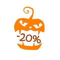 Halloween Sale Badges and Labels with Percentage Discounts on White Background