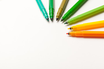 Colorful Felt Tip Pens isolated on a white background close up