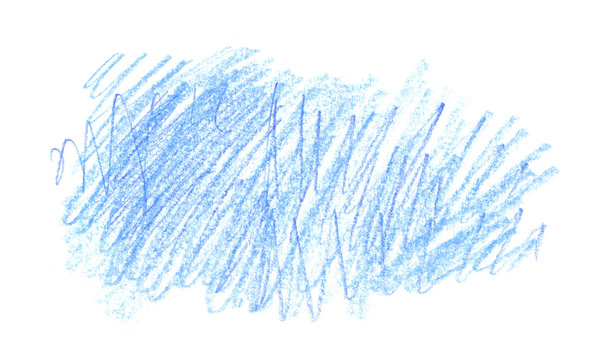 Blue scribbles hand drawn with pencil on clean white background