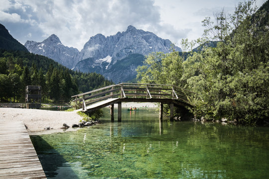 beautiful scenic lake jasna in summertime, kranjska gora, slovenia