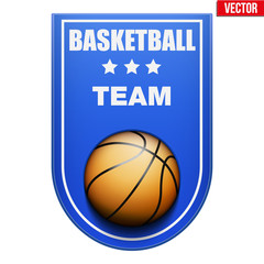 Basketball Badge and Label with ball and space for text. Emblem of sport team and event. Vector illustration isolated on background.