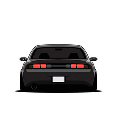 Cartoon japan tuned car isolated. Back view. Vector illustration