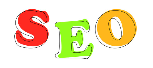Seo - multicolored cartoon text on white background