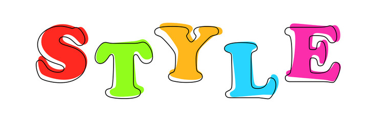 Style - multicolored cartoon text on white background
