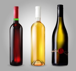 Classical wine bottle set, vector icon isolated on white background.