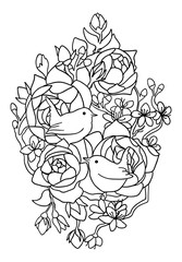 birds and roses colouring book