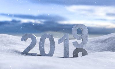 3D Illustration 2019 Jahreswechsel im Schnee