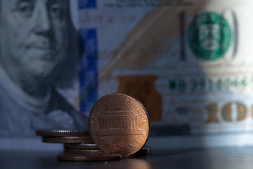Dollar USD cent coin, currency of United States.