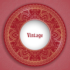 Vintage ornamental round frame for greeting card, invitation or packaging design
