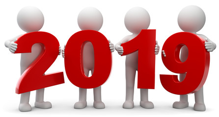 3D Illustration weiße Männchen Jahr 2019