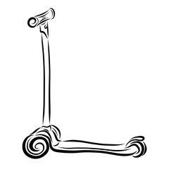 Steady scooter with three wheels, black sketch