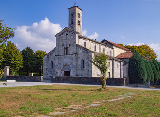 Fototapeta na wymiar Romanesque church of the 13th century famous for its frescoes. Armeno, Italy