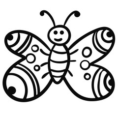 Doodle butterfly, cartoon happy bug isolated on white background. Vector illustration.