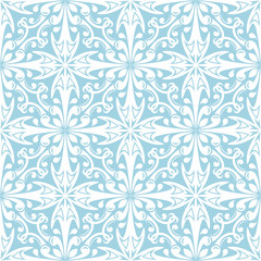 White flowers on blue background. Ornamental seamless pattern