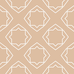 Beige and white geometric ornament. Seamless pattern