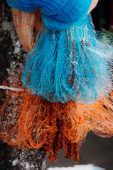 Obraz premium Colourful fishing nylon net fishing tool in Thailand and asian country