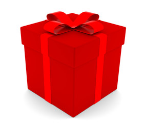 Red gift box with red ribbon isolated on white background. 3D render