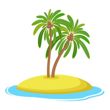 Island with coconut palm trees isolaed on white background, Summer vacation holiday tropical ocean, Vector illustration