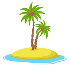Island with coconut palm trees isolaed on white background, Summer vacation holiday tropical ocean, Vector illustration