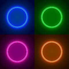 Neon frame sign in the shape of a circle. Set color. template design element. Vector illustration