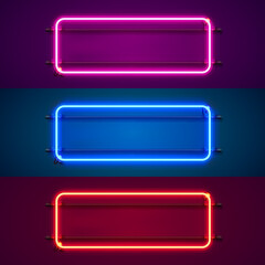 Neon frame sign in the shape of a square. Set color. template design element. Vector illustration - obrazy, fototapety, plakaty