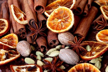 Dried orange, stars anise and cinnamon sticks