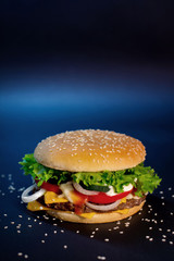 hamburger on blue background