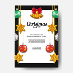 Naklejka premium christmas poster template with illustration of bell and ball decoration