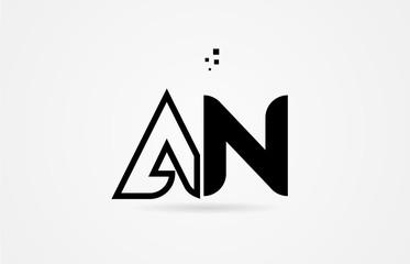 black and white alphabet letter an a n logo icon design