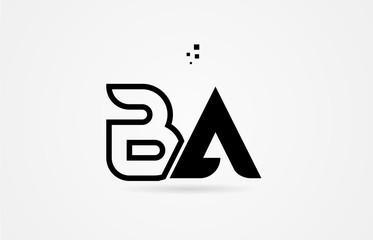 black and white alphabet letter ba b a logo icon design