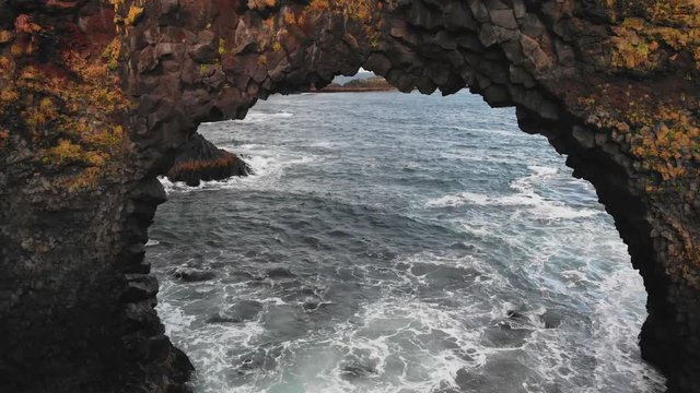 Gatklettur famous arch in Snaefellsnes peninsula during sunset Iceland