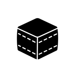 Black & white vector illustration of cube fabric ottoman, pouf. Flat icon of accent stool or chair. Living room, bedroom & patio furniture. Isolated on white background.