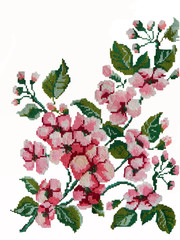 embroidered apple flowers on a white background