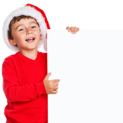 Kind Weihnachtsmann Nikolaus Weihnachten lachen Schild Textfreiraum Copyspace