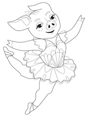 Zentangle stylized pig ballerine. Hand drawn decorative vector illustration