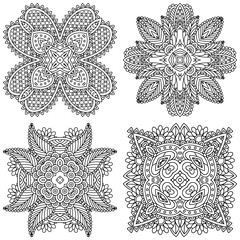  Set of black and white zentangle mandalas on a white background. Vector template mandala for decorating greeting cards, coloring books, art therapy, anti stress, print for t-shirt and textile.