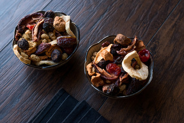 Dried Fruits; Apple, Apricot, Mulberry, Raisin, Fig, Cranberry, Raspberry and Date in Bowl.