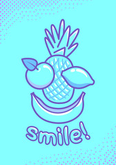 Obraz premium Cute poster with fruit and an inscription smile. Cartoon illustration