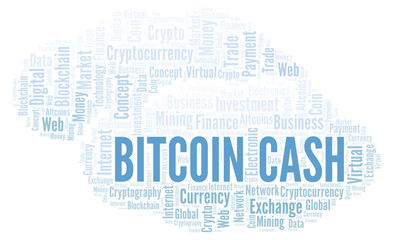 Obraz premium Bitcoin Cash cryptocurrency coin word cloud.